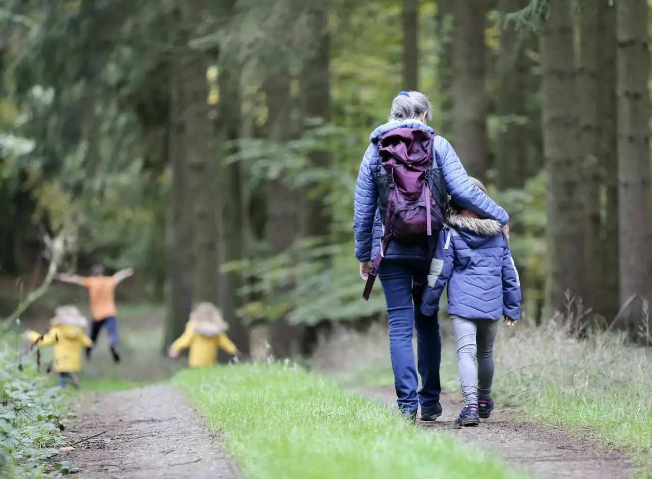 Famille en randonnée dans la forêt